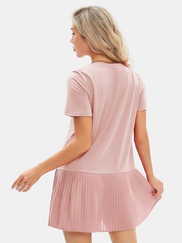 Image of EXLURA Womens Summer Casual Short Sleeve Dress Crewneck Tshirt Dresses Pleated Aline Mini Dress 2025 Vacation Beach Sundress