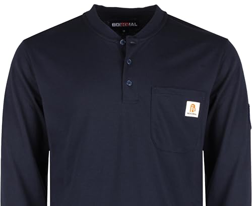 Image of BOCOMAL FR Shirts Flame Resistant Shirt 5.5oz 100% Cotton Light Weight CAT2 Fire Retardant Henley Shirts