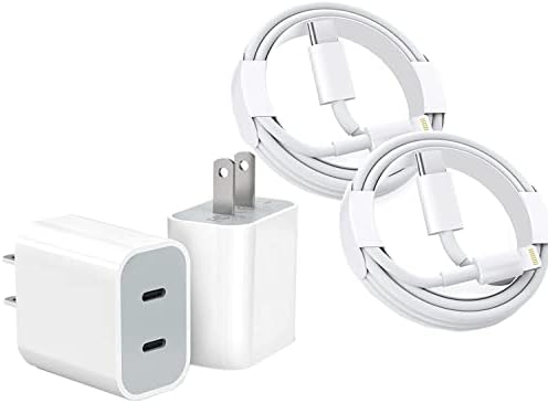 Fast Charger iPhone,Dual Port USBC iPhone Charger Block [Apple MFi Certified] 2Pack Double iPhone Wall Charger Fast Charging Adapter 6FT Quick Lightning Cable for iPhone 14/13/12/11/Pro Max/SE,AirPods