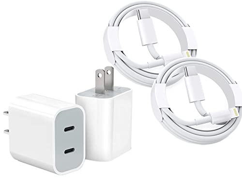 Fast Charger Iphone,Dual Port Usbc Iphone Charger Block [Apple Mfi Certified] 2Pack Double Iphone Wall Charger Fast Charging Adapter 6Ft Quick Lightning Cable For Iphone 14/13/12/11/Pro Max/Se,Airpods #TOP2