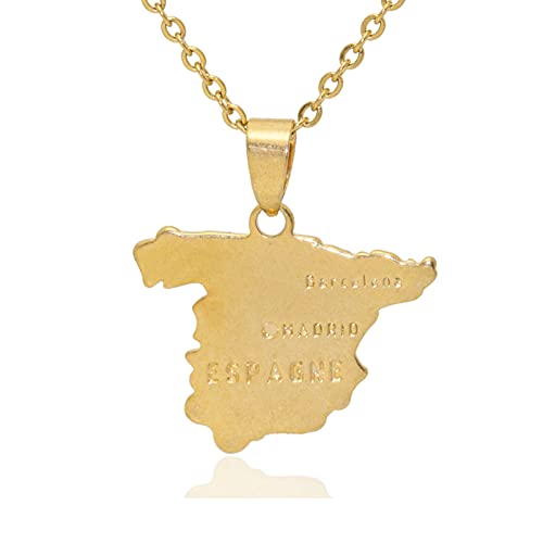 Hip Hop Plated 18K Gold Spain Map Pendant Necklace