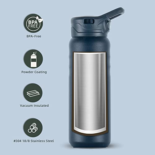 IDEUS Vacuum Insulated Water Bottle, 24 oz Stainless Steel Water Bottles with Straw, Chug and Spout Lid, Reusable Metal Water Bottle Leak Proof Gym Water Bottle, BPA-Free(Blue) - Image 3