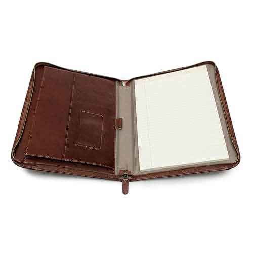 Image of Premium Maruse Leather Portfolio Padfolio - Executive Folio for Men and Women with Zipper, Folio Document Organizer, Laptop Sleeve, iPad Case and Folder - Made in Italy, Brown