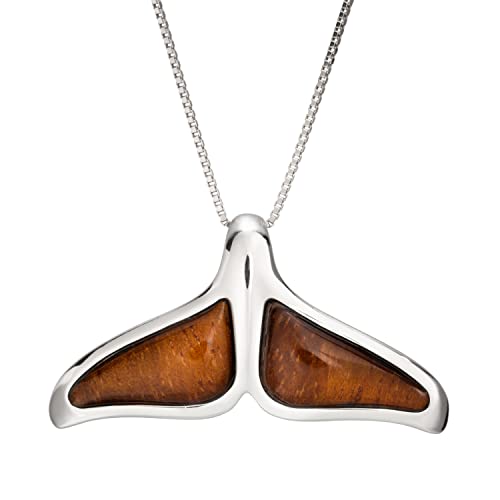 Aloha Jewelry Company 925 Sterling Silver Koa Wood Hawaiian Whale Tail Necklace Pendant with 18