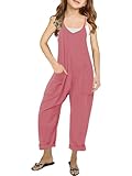 Bnycuml Girl's V Neck Sleeveless Jumpsuits Spaghetti Straps Harem Long Pants Rompers With Pockets (5-14 Years)