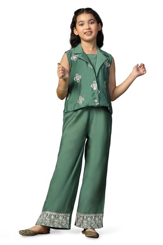 Image of Fashion Dream Girls Chanderi Ethnic Top & Palazzo Set|Indo Western Set|Salwar Suit