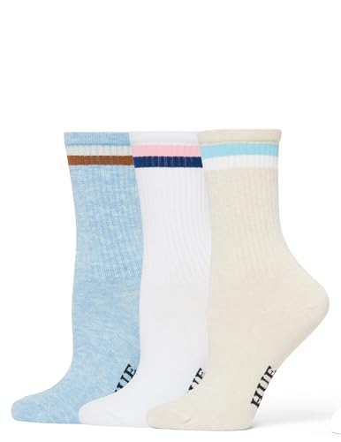 Image of HUE Women's Casual Ribbed Must-have Crew Lightweight Athletic Socks 3 Pair Pack