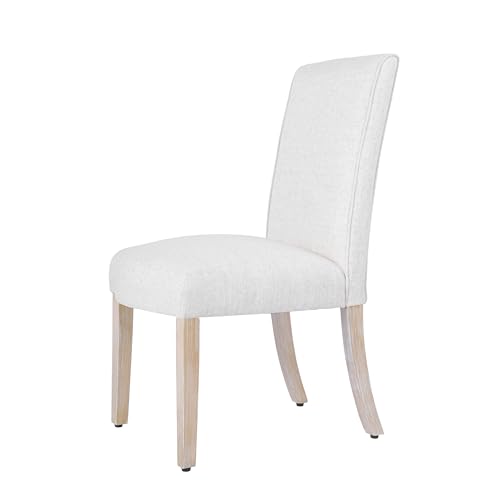 Image of Homepop Scalloped Detail Dining Chair|Upholstered Parsons Dining Chairs |Decorative Home Furniture, Cream Textured Woven (Set of 2)