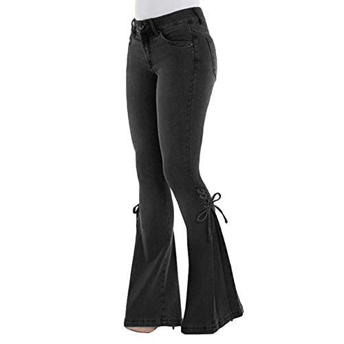 Luwsldirr Plus Size Wide Leg Denim Pants Women Vintage Flare Jeans Lace Up Bow Skinny for Women3
