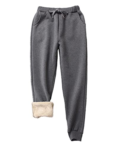 Pantalon jogging polaire femme gris foncé L survêtement hiver doublé Sherpa chaud