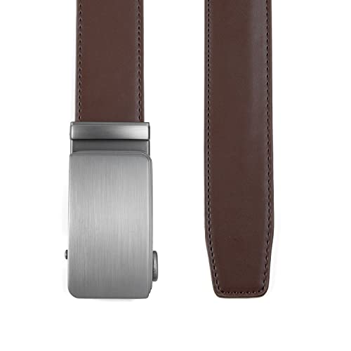 Image of Drowsmen Leather ratchet belt 1 3 /8 inch with Click Sliding Automatic Buckle, Adjustable belt Trim to Fit