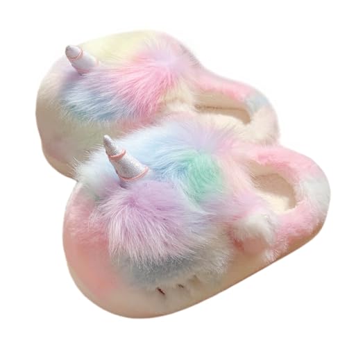Unicorn Fuzzy Animal Slippers for Women, Womens Cute Fluffy Plush Warm House Slippers, Winter