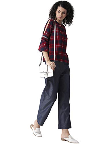 Image of Style Quotient Women Maroon & Navy Blue Checked Top