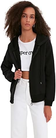Trendyol Sudadera con Capucha Y Cremallera de Punto Negro Mujer