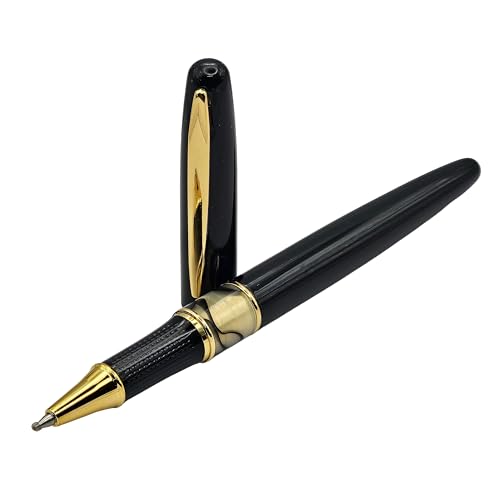 Image of Venti Gold Trim Roller Ball Pen| Black Body Color | Ink Color - Black | Novel Gifts For Professionals | Premium Pens For Personal & Professional Use | Return Gift | (5062-White, RollerBall Pen)