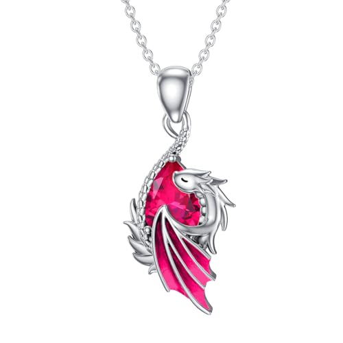 Collier dragon en argent 925 avec pierre de naissance en cristal précieux pour femme