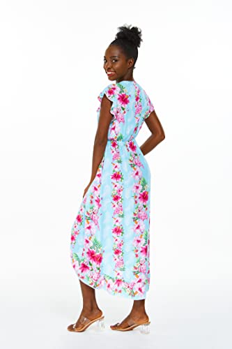 Image of Hawaii Hangover Family Matching Clothes, Pink Hibiscus Vine Turquoise | Family matching Hawaiian outfits, Pink Hibiscus Vine Turquoise, lightweight rayon, machine washable, tropical floral print
