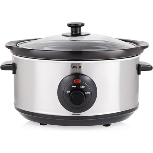 Swan 3.5 Litre Oval Stainless Steel Slow Cooker with 3 Cooking Settings 200W Silver SF17020N