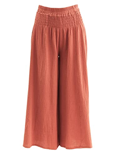 Amazhiyu Women's Cotton Gauze Wide Leg High-Waist Casual Palazzo Summer Pants
