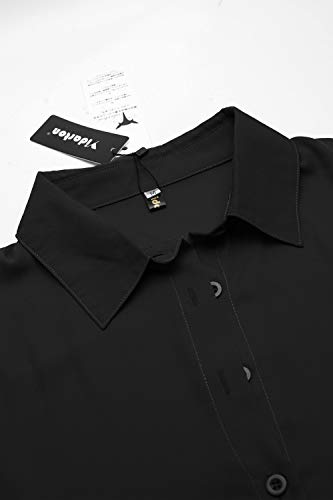 Yidarton Women's Long Sleeve V Neck Chiffon Blouses Tops Button Down Business Shirts(Black,M)