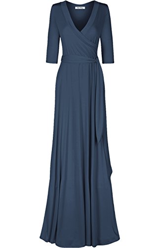 Image of Women's 3 /4 Sleeve Deep V-Neck Maxi Faux Wrap Solid Plus Size Dress