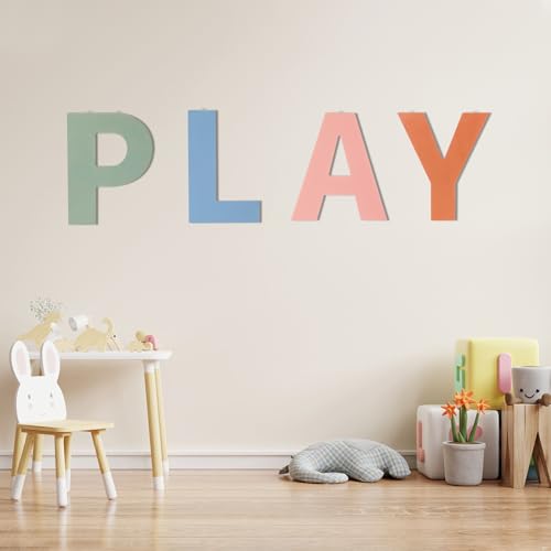 BrightRow 12 In Boho Play Sign Wooden Letters Playroom Sign Bohemian Colors Playroom Wall Hanging Decor for Nursery Room Home Classroom Wall Decor