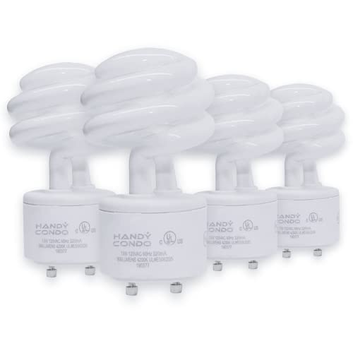 Handycondo-13 Watt Cfl Gu24 Light Bulb With Two Prongs - T2 Mini Spiral Light Bulbs 3500K - 120V 60Hz Neutral White - Twist Lock Compact Fluorescent Light Bulbs For Indoor Use -4 Pack Ul Approved #TOP6