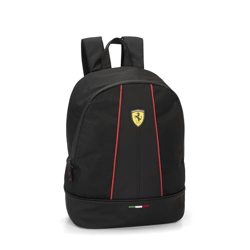 Franco Cosimo Panini FERRARI - Zaino Scuola Media, Superiore E Elementare Con Ampi Vani Centrali Con Chiusura A Zip E Spallacci Regolabili, Cm 28x40hx15,5 - Nero