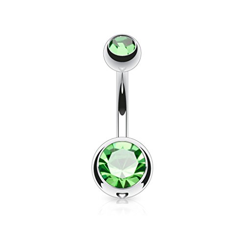 Preisvergleich Produktbild PunkJewelry Piercing Titan Barbell Bauchnabelpiercing Duo Titan Farbe- Grün