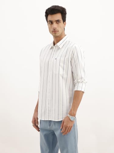 Image of WROGN Men's 100% Cotton Shirt | Yarn Dyed Stripe Print | Slim Fit