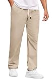 COOFANDY Men's Casual Chino Pants Relaxed Fit Drawstring Elastic Waist Twill Trousers with Pockets Light Khaki Small