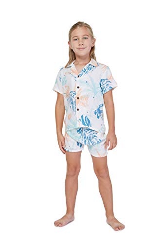 Matching Boy and Girl Siblings Hawaiian Luau Outfits in Neon Sunset3
