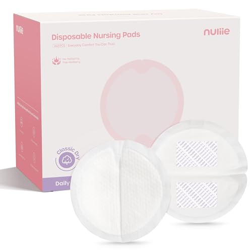 Image of Nuliie Super Absorbent & Featherlight Disposable Nursing Pads 240 Count, Stay Dry, Soft & Breathable Breast Pads for Leaking Milk, Leakproof, Individually Packaged Breastfeeding Essentials for Moms
