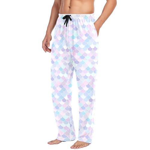 Men's Kawaii Mermaid Pajama Pants with Pockets - Straight Fit Cotton Sleep Bottoms for Lounge & Nightwear#224