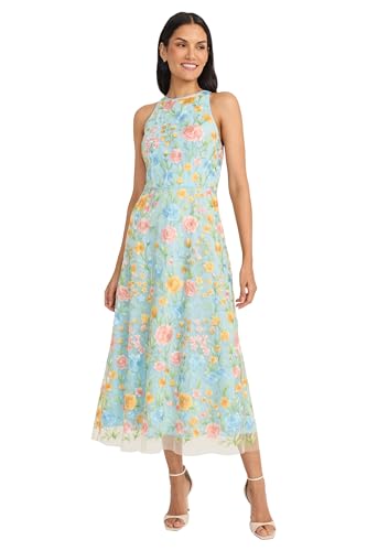 Maggy London Embroidered Women's High Neck Tea Length Special Occasion Midi-Formal Evening Party Cocktail Dress4