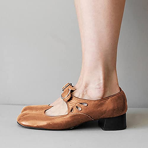 Hbeylia Women's Fashion Mary Jane Shoes Vintage Round Toe Ankle Strap Anti Slip Low Heels Pumps Oxford Dress Loafers Slip-On Flats Shoes for Wedding Halloween Christmas Party3