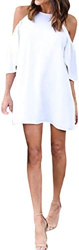 OMBabe Women Summer Ruffle Sleeves Halter Off Shoulder Loose Casual Dress
