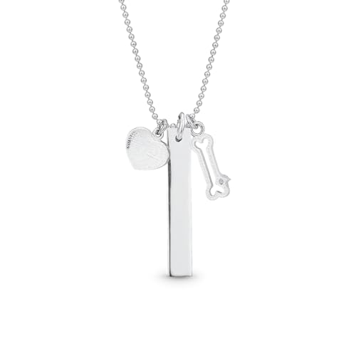 Bling Jewelry Personalized Animal Pet Dog Cat Puppy Kitten Bar Heart Dog Bone Charm Paw Prints Pendant Necklace For Women Teen .925 Sterling Silver Customizable - Image 2