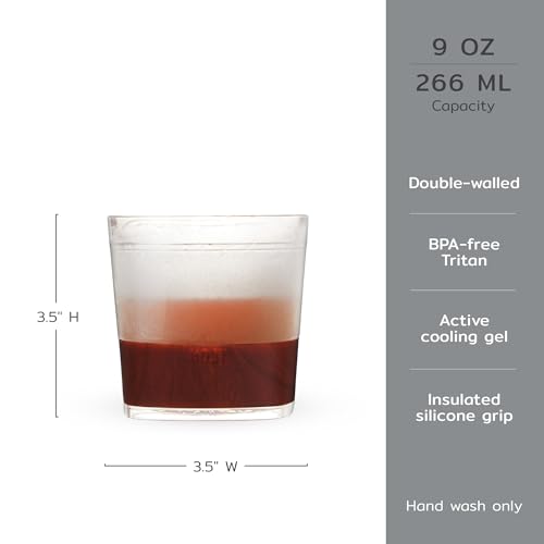 Host Freeze Cooling Cups Set of 2, Old Fashioned Glass with Silicone band for Bourbon, Scotch, and Whiskey, Whisky Gifts for Men, Wood Pattern