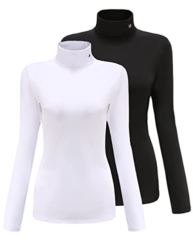 SSLR-Thermal-Shirts for-Women-Turtleneck Long Sleeve Tops Fleece Lined Winter Slim Fitted Mock Neck Base Layer