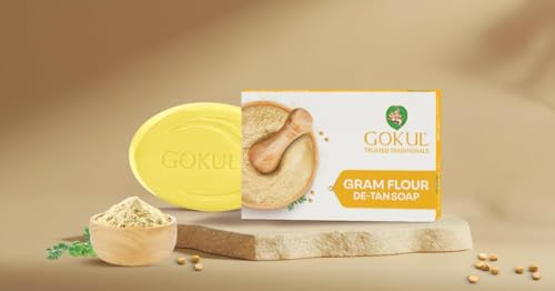 Image of GOKUL Gram Flour Soap | Skin Brightening, Dark Spots, Pigmentation & Tan Removal Bathing Soap For Men & Women | 75gm (Pack of 3)