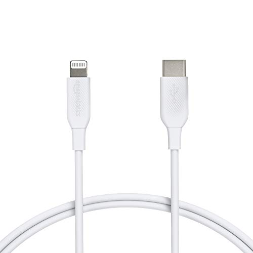 Amazonベーシック USB-C - Lightningケーブル、iPhone 12/12 Pro/12 Pro max/11/11 Pro/11 Pro max/X/XS/XR/XS Max / 8/8 Plus用MFi認定充電器、Type-C、 PD クイックチャージ、ホワイト、0.9 m