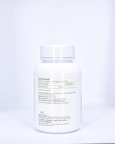 Image of Natures Velvet Lifecare Papaya Leaf Extract(500mg), 60 Veg Capsules - Pack of 3
