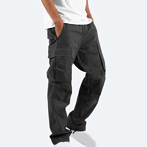 Men‘s Cotton Cargo Pants Trendy Drawstring Straight Sweatpants Casual Streetwear Baggy Joggers with Multi Pockets3
