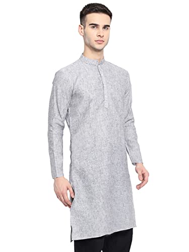 Image of Vastraa Fusion Men's Printed Kurta Pure Cotton Long Kurta, Round Collar, Full Sleeves, Button Kurta, Ethnic Wear