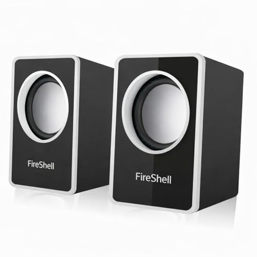 Image of Fireshell USB Powered Computer Speakers 6W Stereo Sound with Multicolor LED Lights, AUX Input & Volume Control Pod for PC, Laptop & Desktop (Black)
