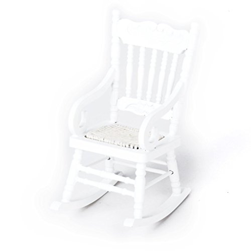 TOOGOO(R) Modelo de silla mecedora de madera de casa de munecas en miniatura 1/12 Blanco
