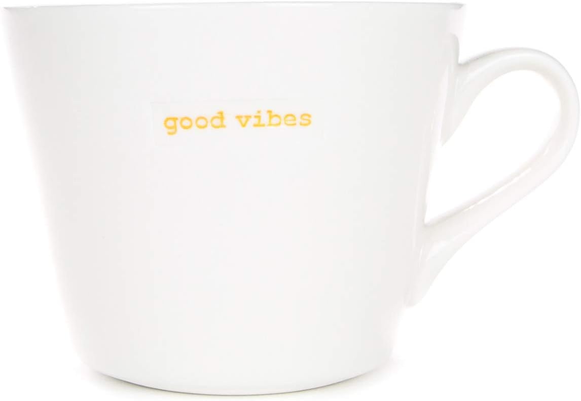 Keith Brymer Jones Orange,White - Word Range - Standard Ceramic White Mug - Good Vibes - 350Ml - Gift Boxed