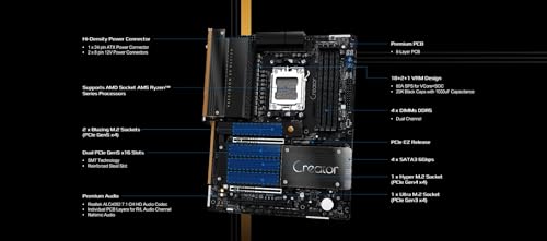 Image of ASRock X870 Taichi Creator ATX Motherboard, AMD AM5 Ryzen 9000-7000, DDR5 8000+ (OC), Dual PCIe 5.0, USB4, 10G+5G LAN, Wi-Fi 7, 18+2+1 Phase 80A SPS