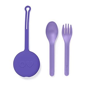 OmieBox Kids Utensils Set with Case - 2 Piece Plastic, Reusable Fork and Spoon Silverware with Pod for Kids, Travel, Lunch Boxes - (Lilac)